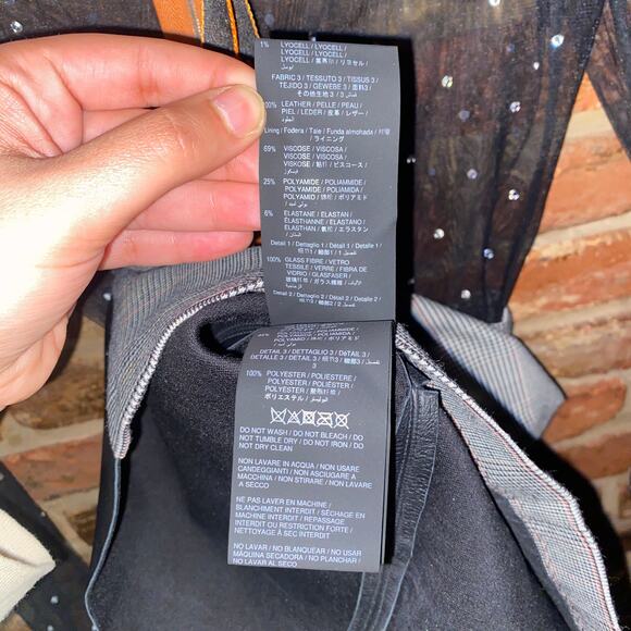 Heron Preston High Neck Rhinestone Mesh Leather Wool Mini Dress Size Small - Picture 9 of 10